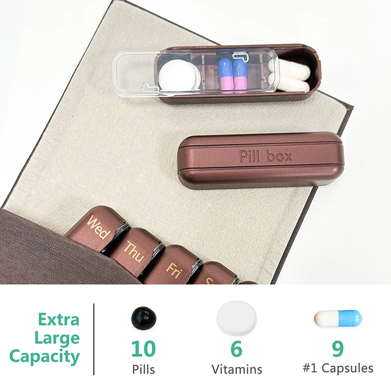 Wholesale PU Leather Pill Organizer 7 Day Weekly 21 Grid Travel Carry Leather Bag Medicine Box Tablet Container