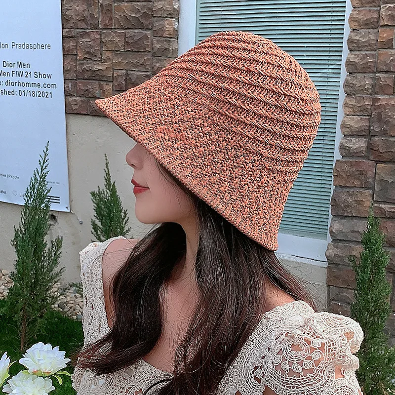 New Design Foldable Floppy Fashion Bucket Hat Handmade Crochet Women Sun Straw Hats Spring