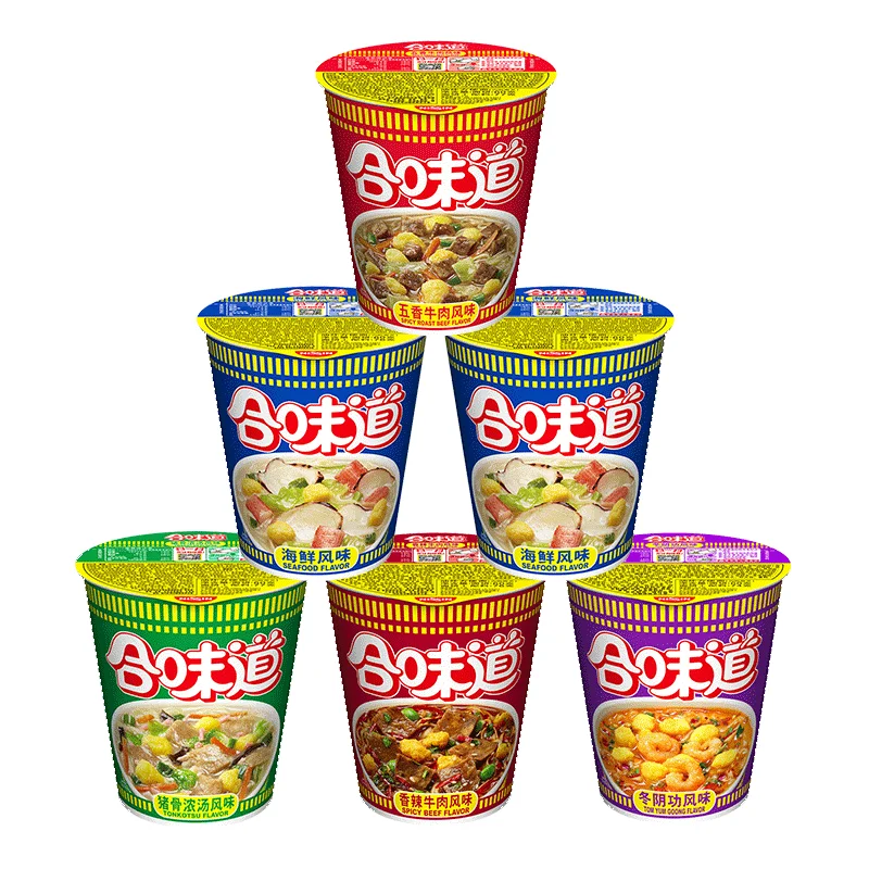 He Flavor Cup Noodles 74g*6 cups Instant noodles convenient instant night snack pork bone Pozo/Spicy beef/Seafood flavor
