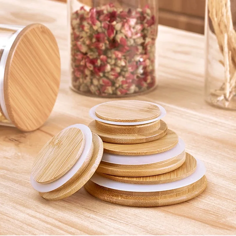 1oz 2oz 4oz 8oz 10oz transparent food spice glass bamboo wooden lid container storage jars with bamboo lid GSJ-18S