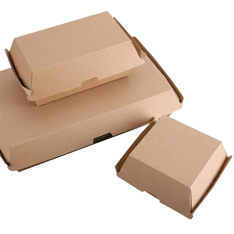 Biodegradable F Flute Burger Box Tray Plain Virgin Kraft Strong Corrugated Snack Box regular family Dinner Box