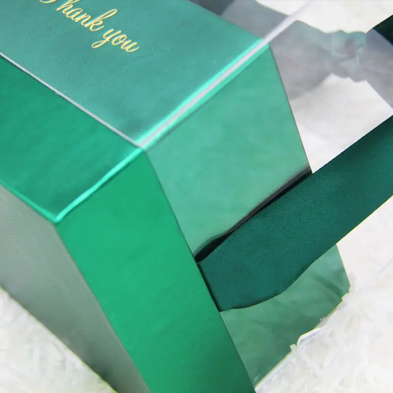 
Dark Green Wedding Candy Gift Box PVC Plastic Box with Ribbon Packaging Chocolate Foldable 