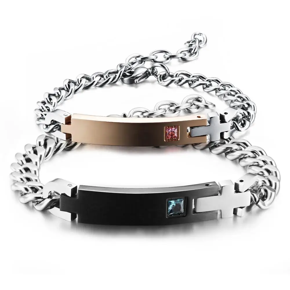 Stainless Steel Couple Jewelry Bracelet Her King Beast His Beauty True Love Lovers Promise Letter Chain Bracelet Charm Gift
