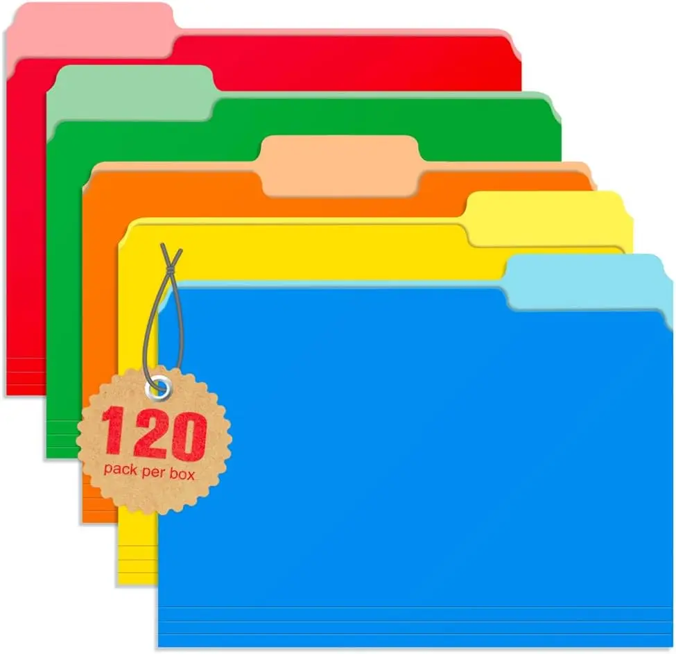 120 Pack Color File Folders 1/3 Cut Tab File Folders Letter Size, Assorted Colors, Blue Red Green Yellow