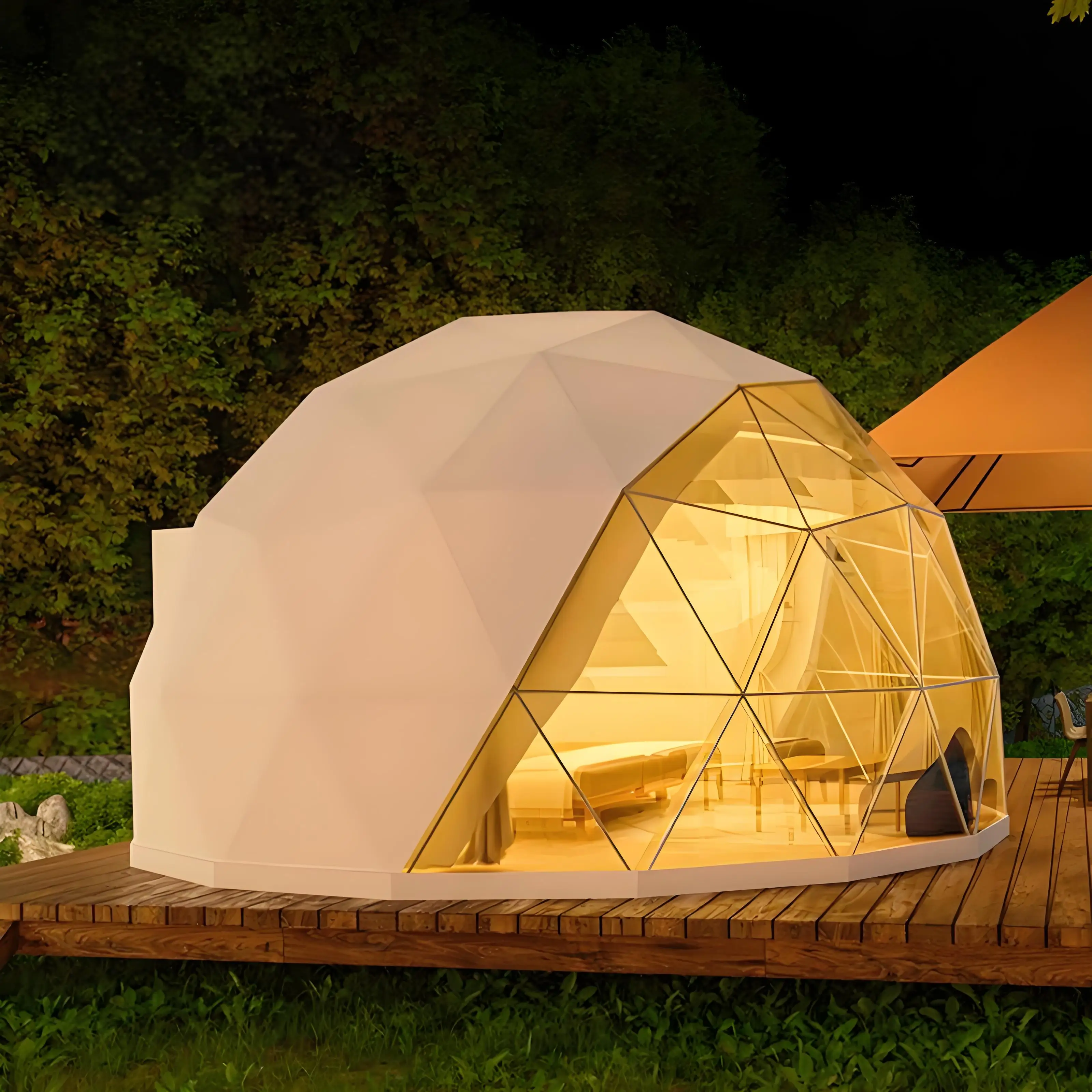 Eco-friendly PVC Half Circle Geodesic Dome Tent Prefabricated Plastic Camping Outdoor Waterproof Glamping  Hotel