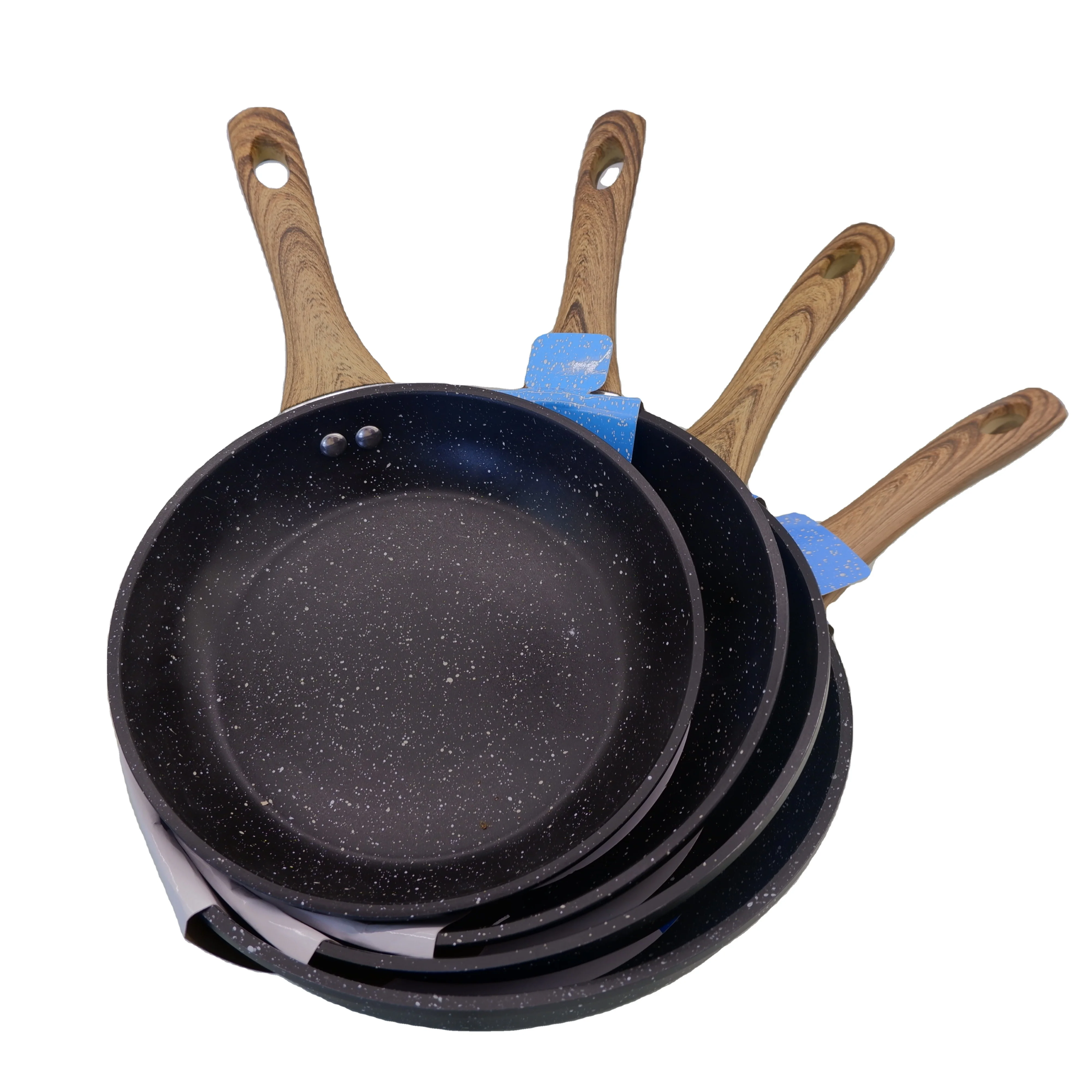2022 Hot Sale Forged Aluminum Frying Pan Set Non-stick Marble Coating Pans Sarten With Wooden Handle
