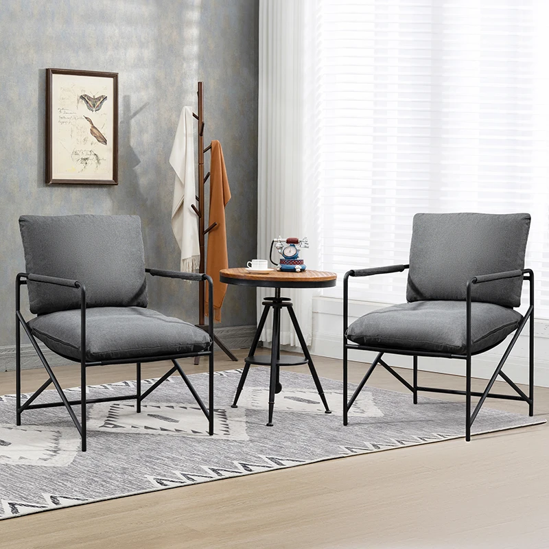 Factory Price Fabric Metal Iron Frame Relaxing Chair Independent Soft Cushion Living Room Accent Chair With Armrest