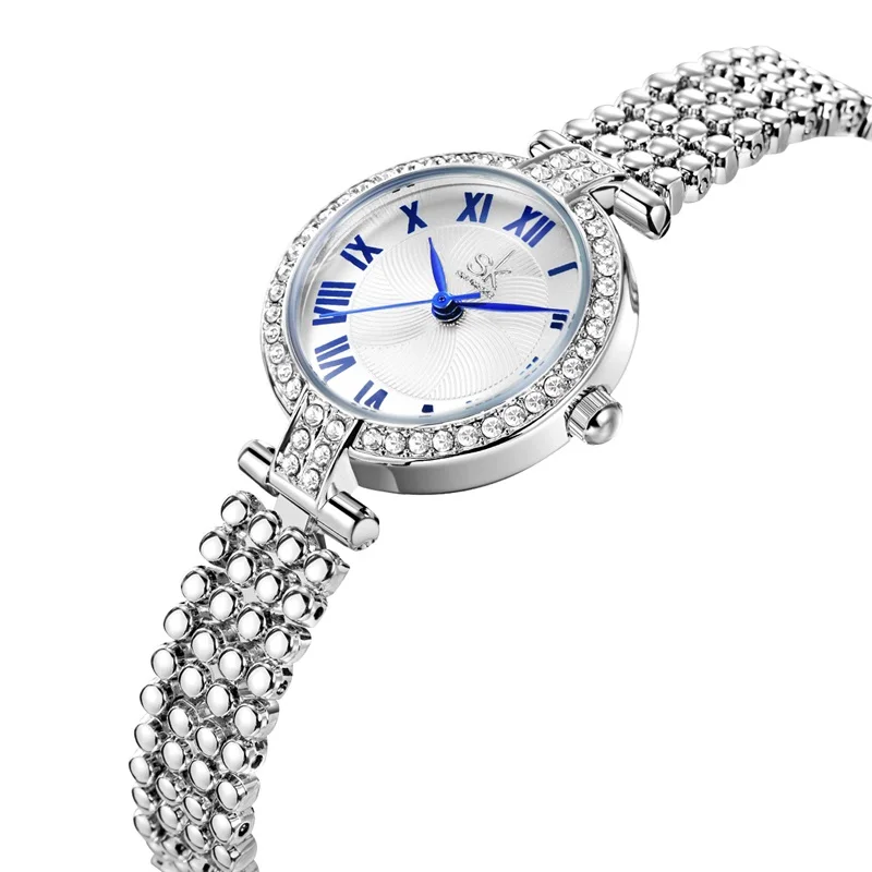 SHENGKE High Quality Watches Women Wrist Luxury Golden Bracelet Diamond Watch Waterproof Stainless Steel Mesh Strap reloj mujer