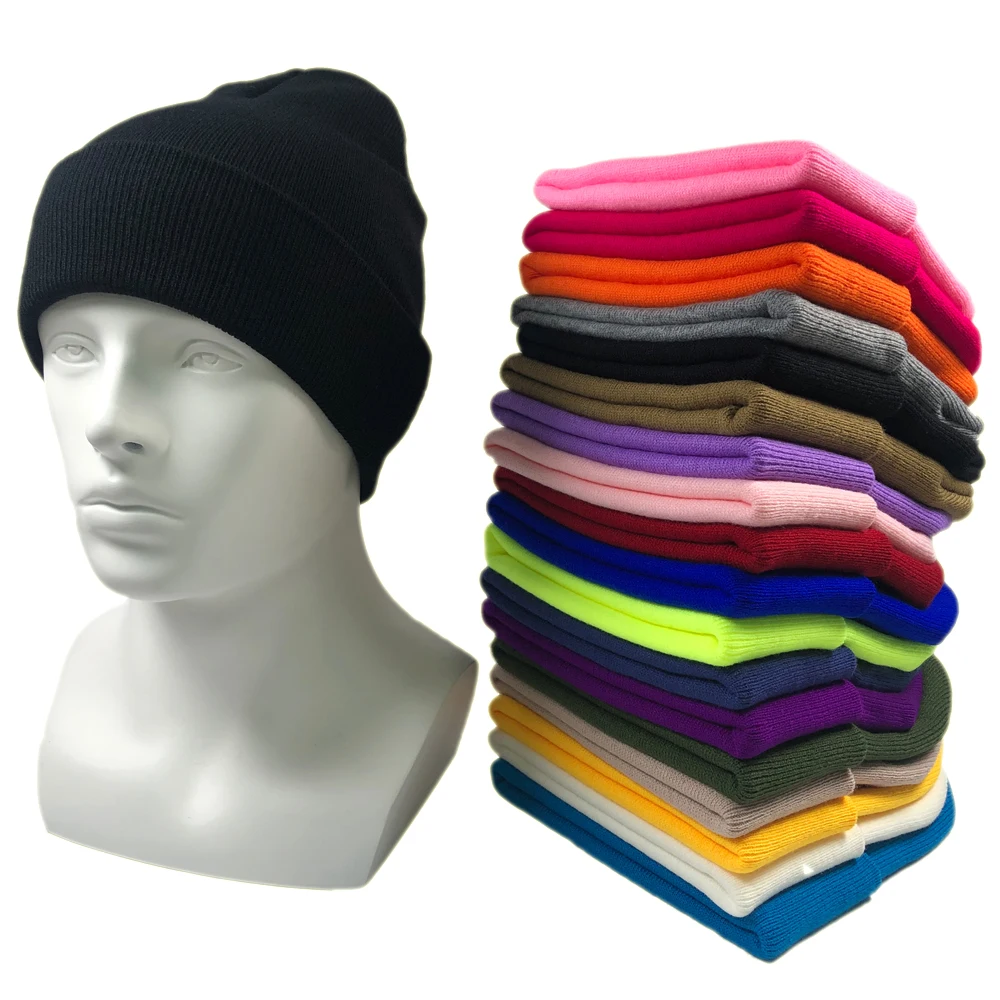 In stock one size fits all cheap winter warm colorful caps touque Custom knit hat with your own brand embroidered beanies unisex