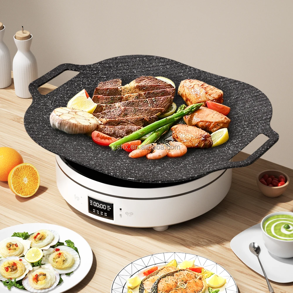 Aluminum forged square grill pan with non stick marble stone coating BBQ Grill Pan Korea Stone Bbq Pan
