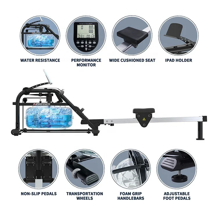 Innovative products Silver/Matt Black Steel Water Rowing Machine Use Home