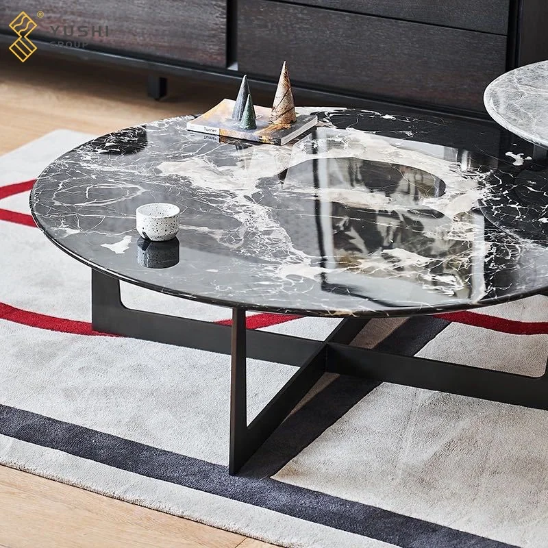 Yushi Group cheap furniture set modern luxury the room living room furniture black metal center round marble coffee table set