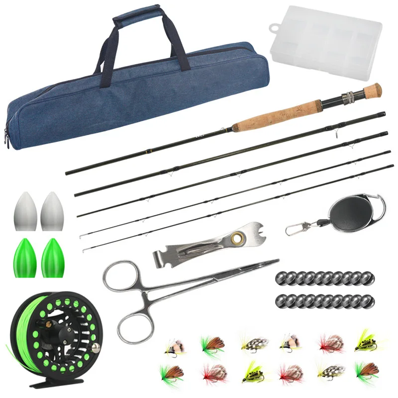 2.4m 4 sections hight carbon fiber fly fishing rod and reel combo streams fly fishing pack tying tool kit