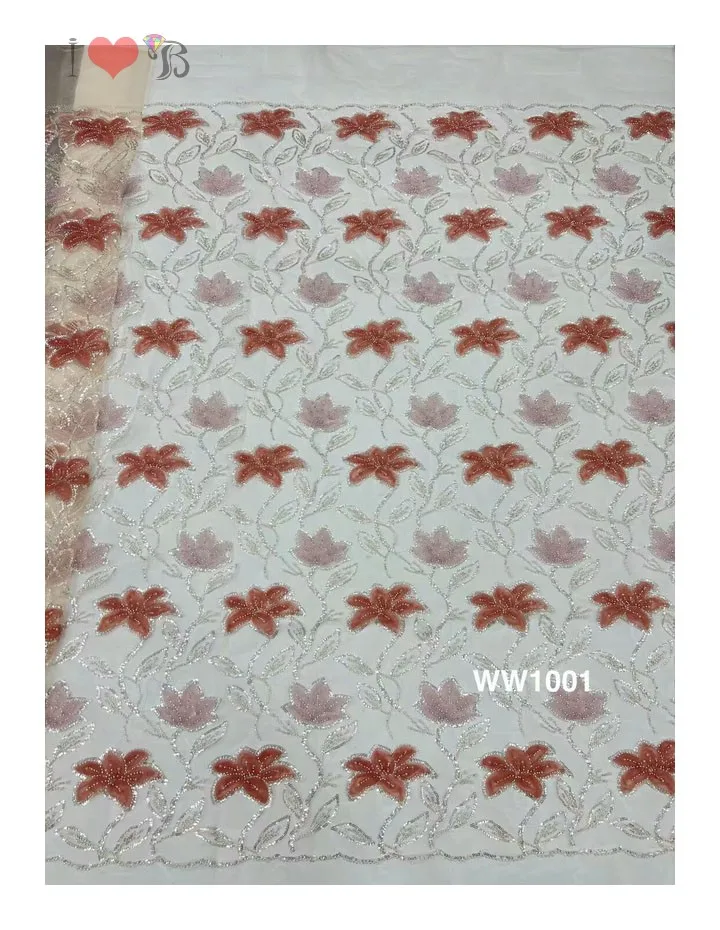 hot selling uniquely designed ribbon embroidery with beads french tulle lace fabric