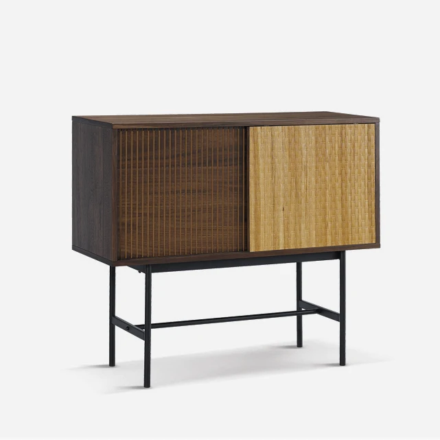 Sideboard with metal frame for dining room furniture 18mm MDF with PU painting cabinet, oak veneer top, metal legs