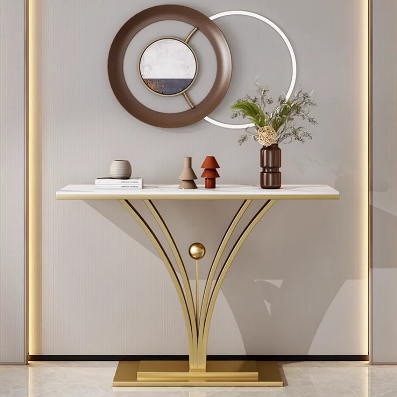 Modern Console Sofa Table With Gold Frame White Marble Top Entryway Table for Hallway Foyer CECX013