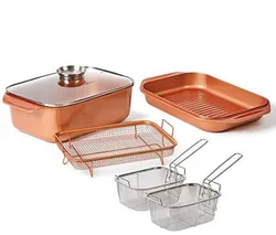 High quality Die Cast Aluminum non-stick Coating Cookware Pot Chicken  Roaster Fish Cooking pan With Glass Lid