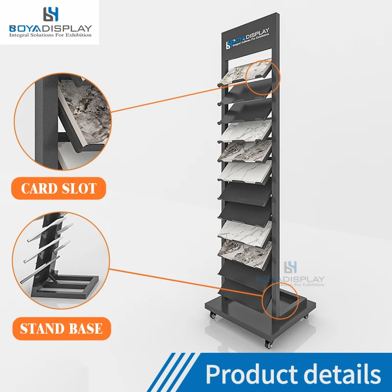 Boya Customized Exhibition Metal Marble Artificial Granite Quartz 20 Layer Sample Ceramic Tile Racks Stone Display Stand