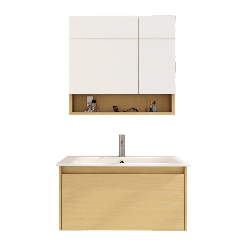 Simple wall hanging solid wood bathroom cabinet modern for hotel bathroom rectangular sink