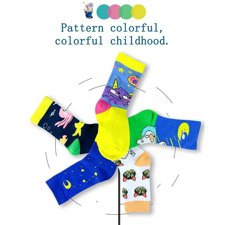 Oem wholesale custom design children cute  socks 100% cotton school teen boy jacquard kids cartoon crew sock