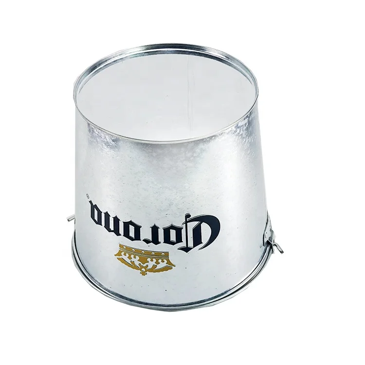 Custom Stock 5L Round Metal Beer Galvanized Ice Bucket with Bottle Opener and Handle for 6 Bottles of Beer Champagne