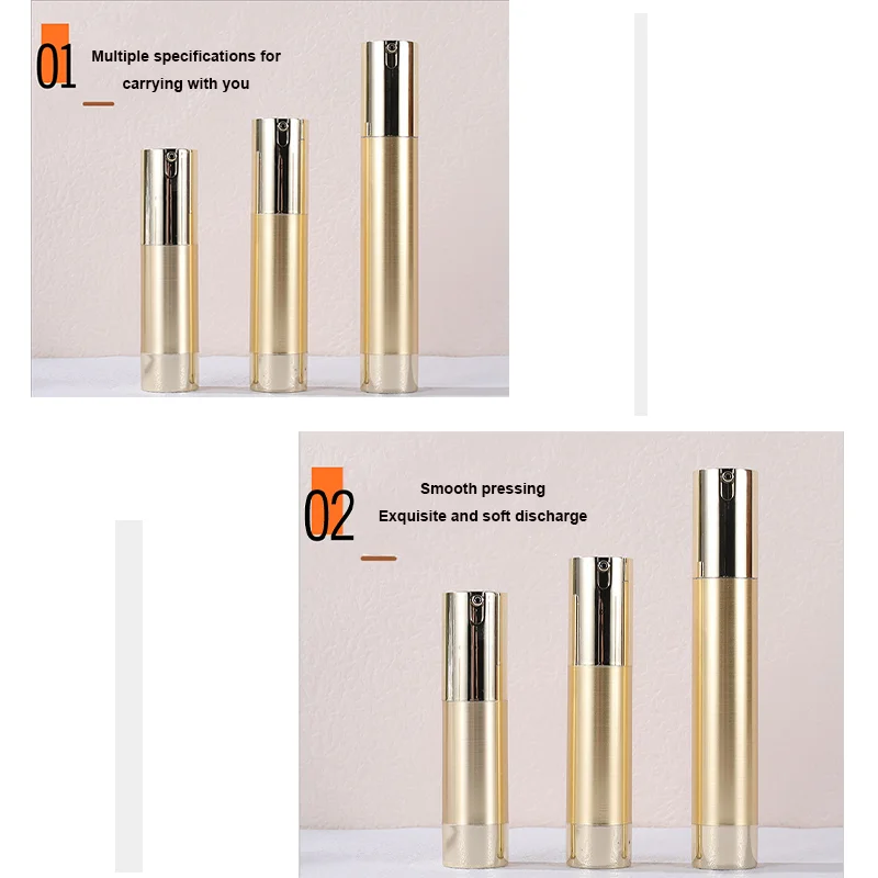 Custom Nozzle Aluminum Empty Round Gold Sliver 10ml 20ml 30ml Serum Refill Cream Lotion Cosmetic Airless Pump Bottle
