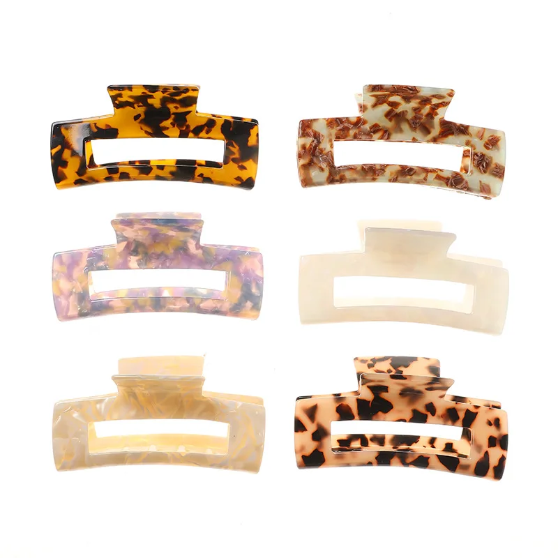 Trendy Korean Geometric Large Rectangle Hair Claw Clips 2022  Handmade Oversized Marble Acetate Hair Clamps Claw Clip for Women