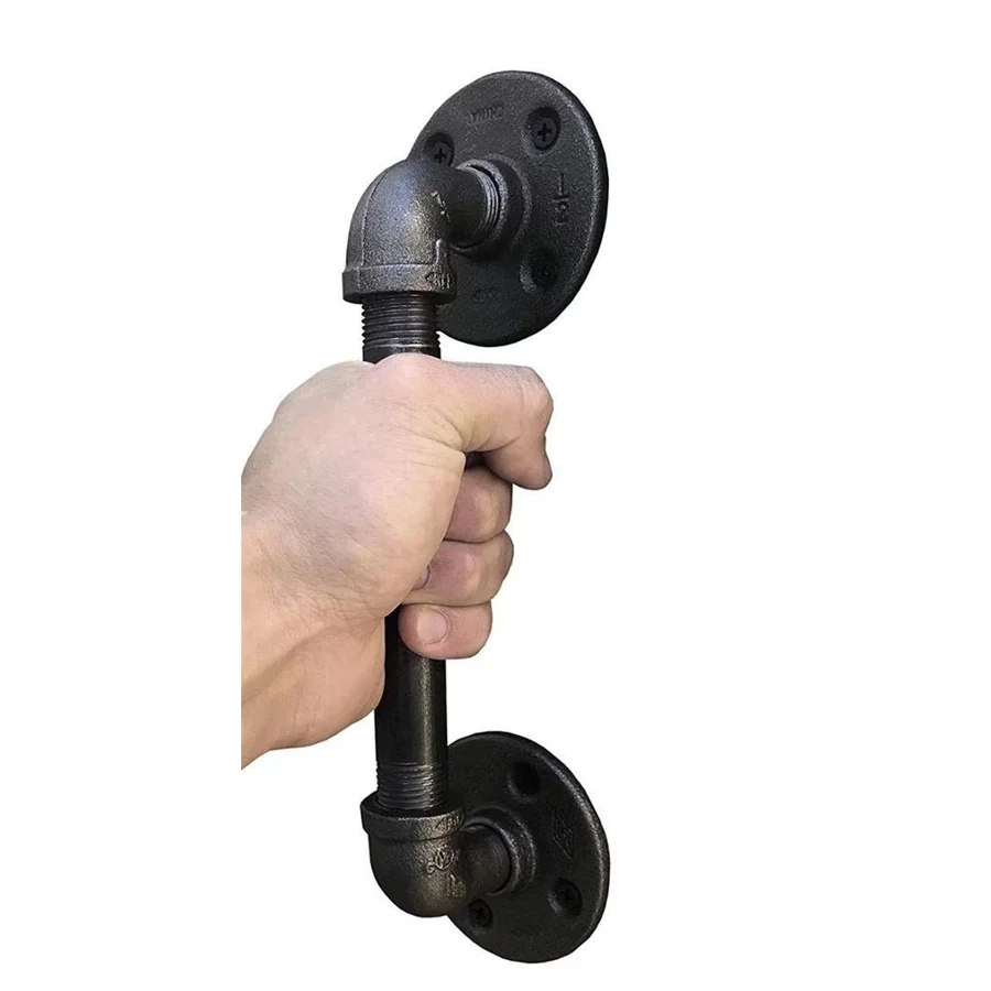 Rustic Black  Metal Cast Iron Antique Pulls Front Exterior Interior Retro Industrial Pipe Set Door Handles