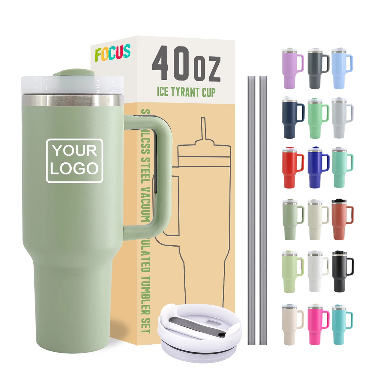 Custom Logo Matte  40 oz Stainless Steel Vacuum Insulated Metal Cup Travel Mugs Teal Coffee Mug 40oz Tumbler With Handle
