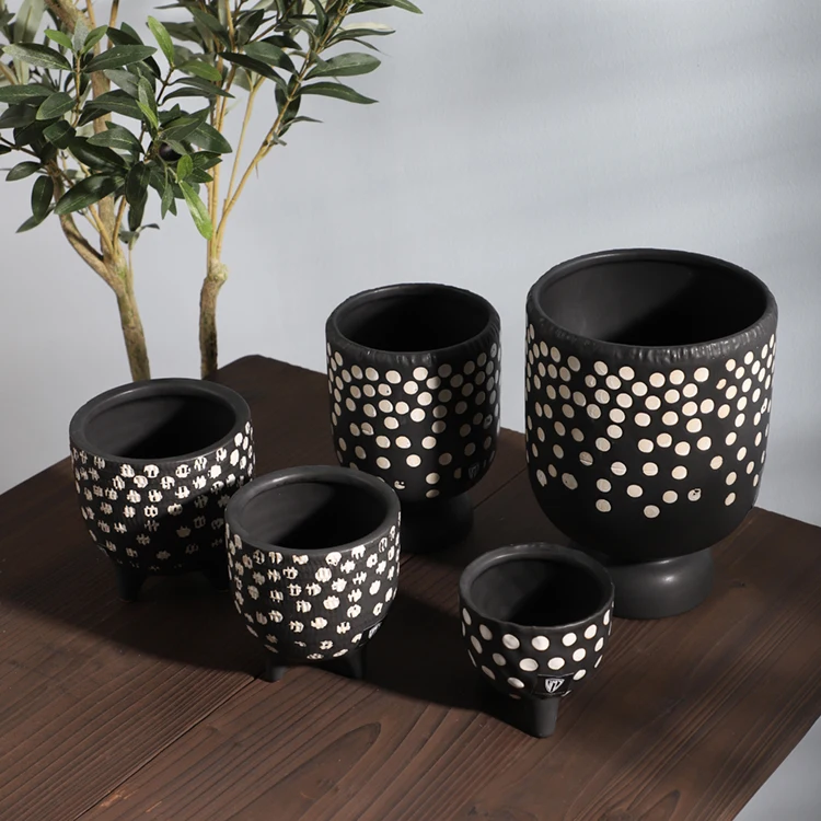 Matte black wholesale indoor outdoor decorative garden ceramic pot / home garden decoration pots plants with foot stand