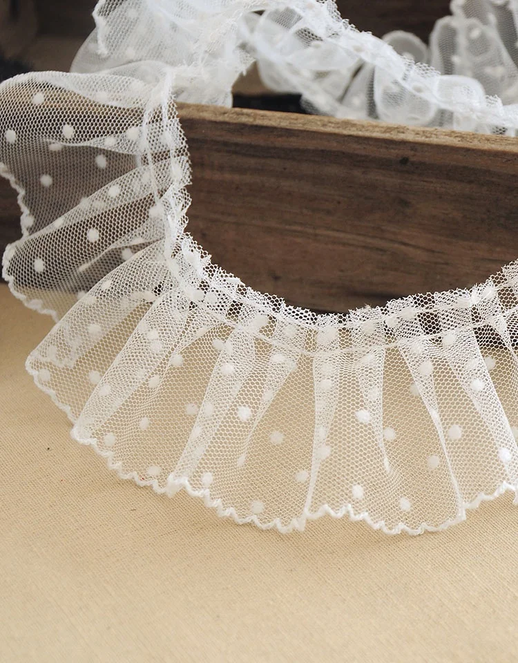 Pleated Lace Fabric Wide 6cm Dot Lace Trim Applique Collar Ribbon Sewing Guipure Crafts Mesh Laces For Dress