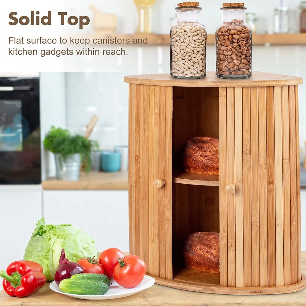 FLYWOD bamboo box luxury kitchen countertop bamboo storage box organizer luxury bamboo bread box