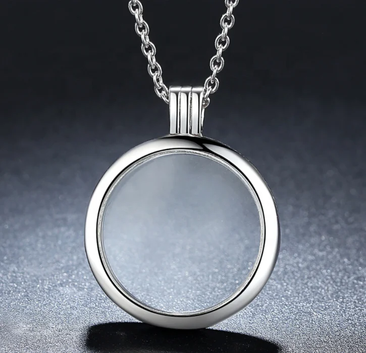 DIY Trendy Jewelry Custom Floating Charm Round Shape Locket Necklace 925 Sterling Silver Pendant for Women Gift