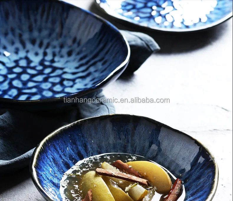Nordic Modern Home tableware blue Glazed deep Plates Bowl Ceramic Dinnerware for hotel Restaurant porcelain Salad dessert bowls.jpg