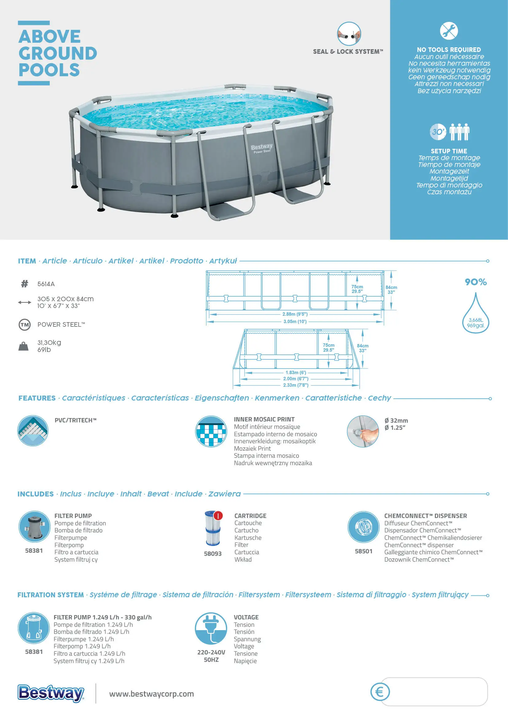 Bestway swimming pool rectangular 5614A size 305*200*84cm with filter pump