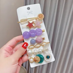 Amazon Hot Selling Pearl Hair Clip Set  For Girls Baby  Acrylic Acetate Hairpin Combination Hair Accessories (8Pcs)