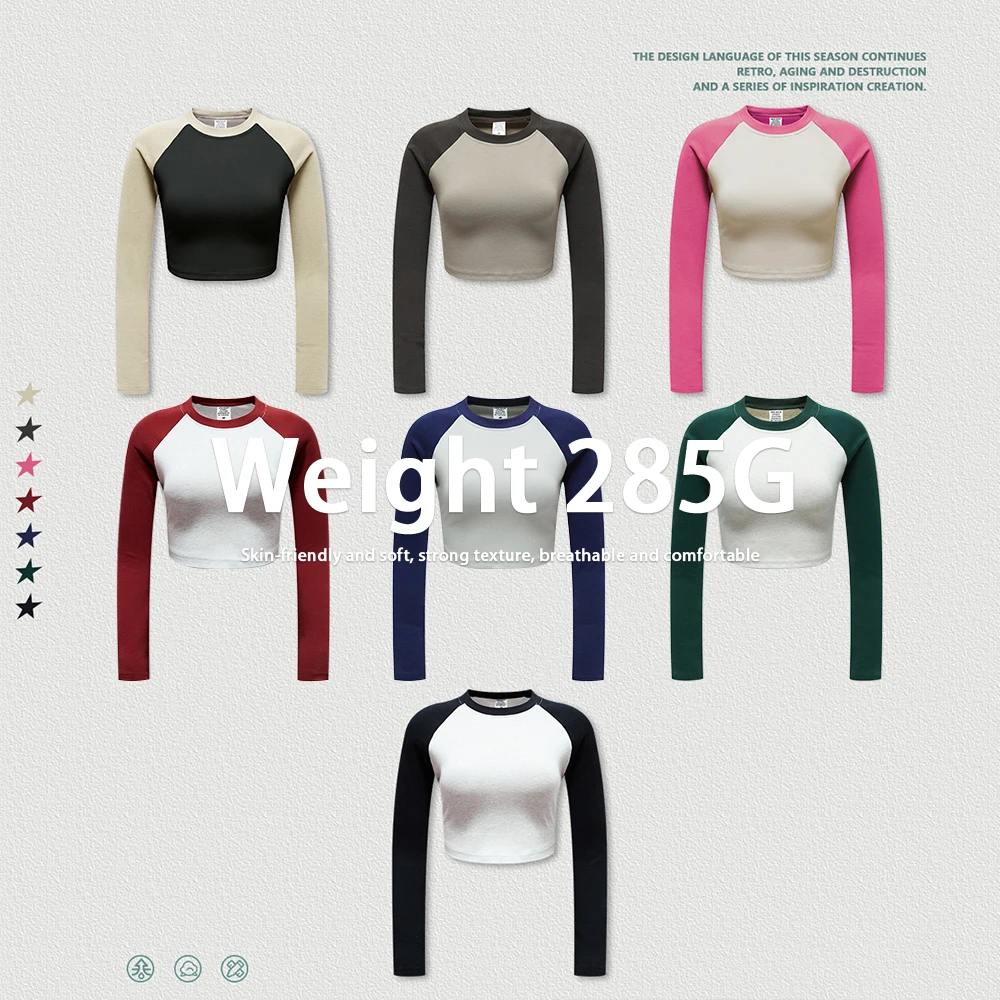 285Gms Cotton Stone Women Distressed Vintage T-shirt Tshirt Dtg Print Oversize Crop Top Casual Long Sleeve Women T Shirt