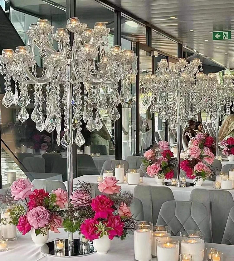 New Wholesale 15 Arms Large Tall Gold Candelabra Centerpiece For Wedding