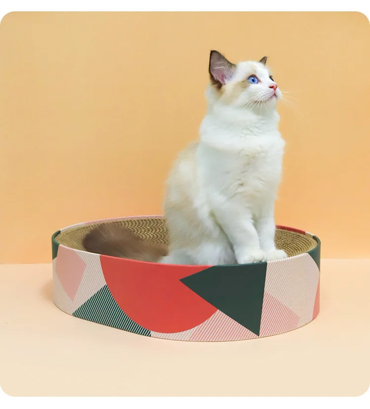 All-in-One Corrugated Oval Cat Scratching Nest Wood Bed with Claw Grinder and Scratching Basin Toys for Cat Pet Supplies