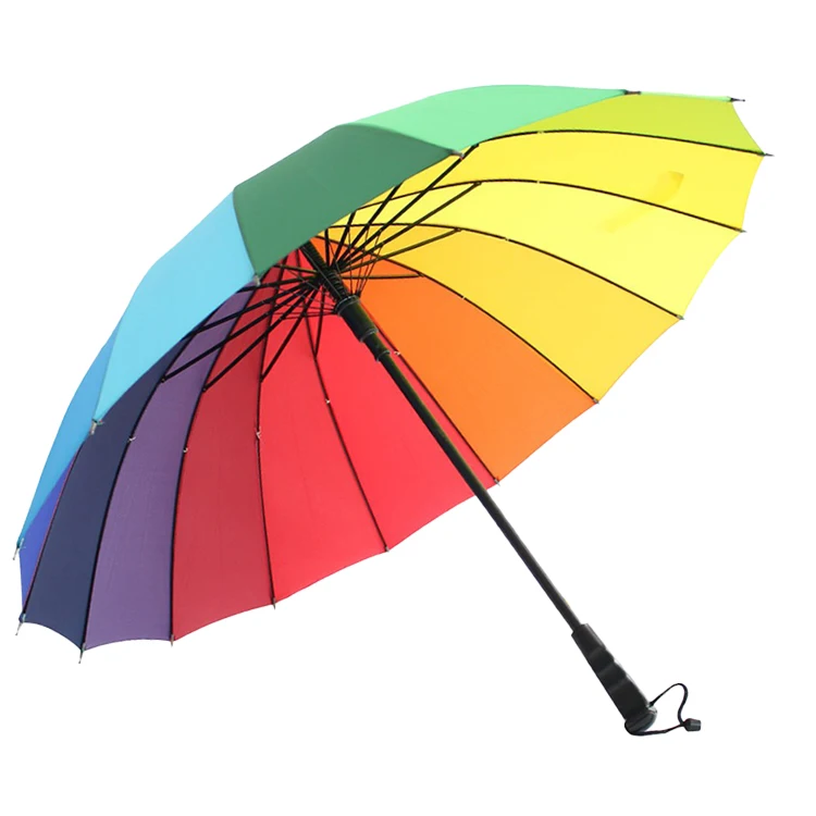 Wholesale Windproof Straight 16K Umbrella Long-handle Rainbow Umbrella Car Luxury Large Parasol Umbrella