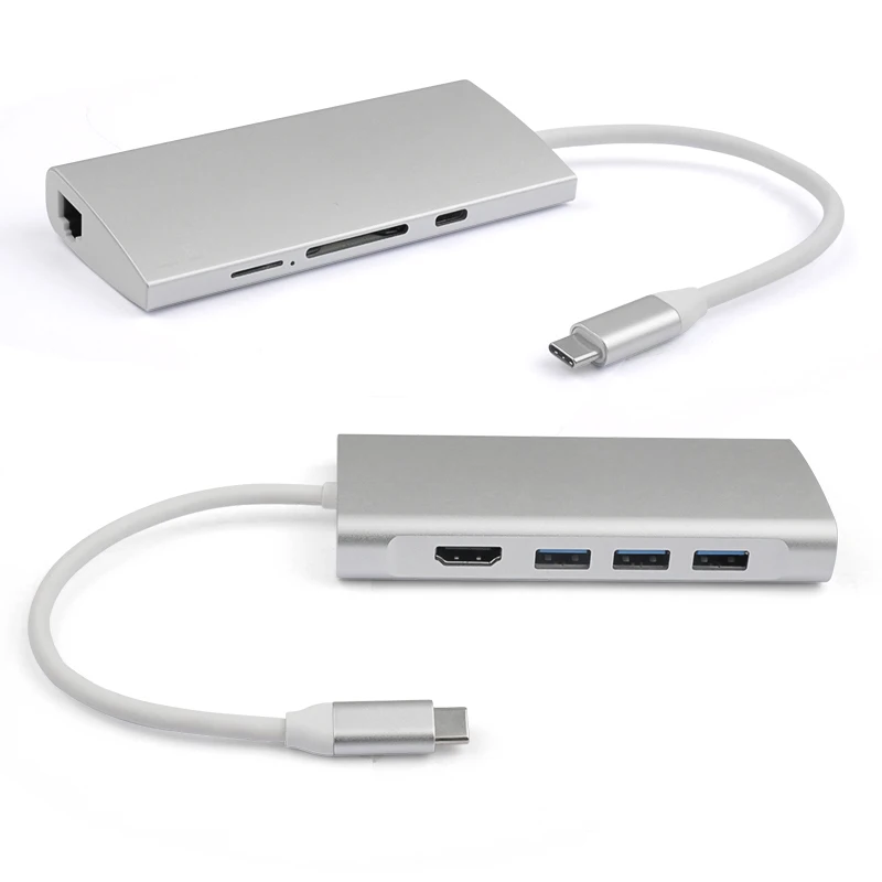 Mini HDMI 4K type c 3.0 usb hub extender 9 port Usb c port  usb3.0  Aluminium Docking Station adapter for laptop