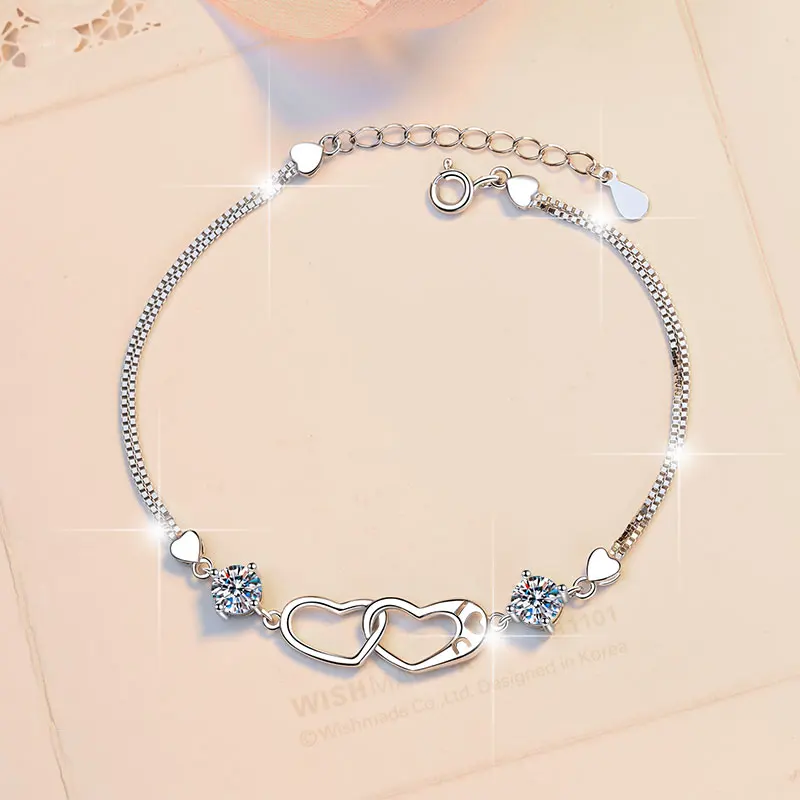 Husky Fin Jewel certificate GRA heart White gold plated jewelry S925 sterling silver VVs1 Moissanite Diamond Women Of bracelet