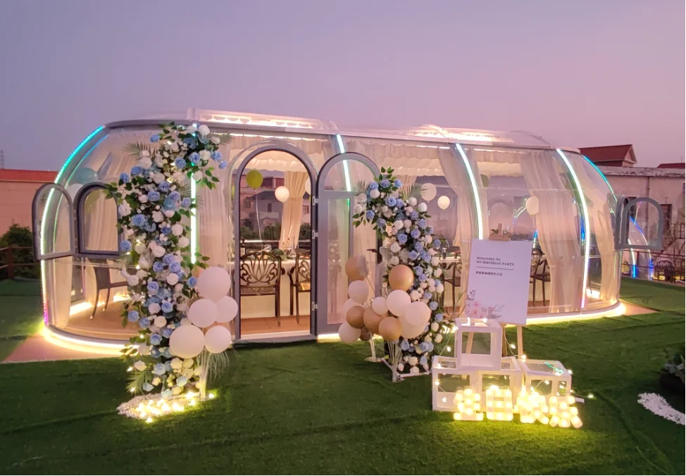Bubble dome Polycarbonate Tent wedding capsule Dome house For Resorts outdoor Glamping Pod with bathroom