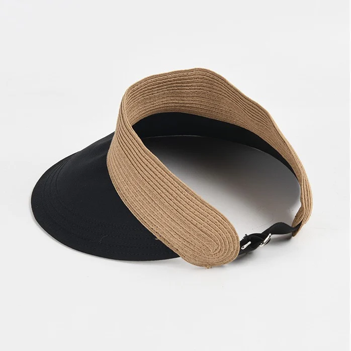 Customized women summer hats Wholesale lady fine toyo paper braid cotton foldable  wide brim sun visor cap hat