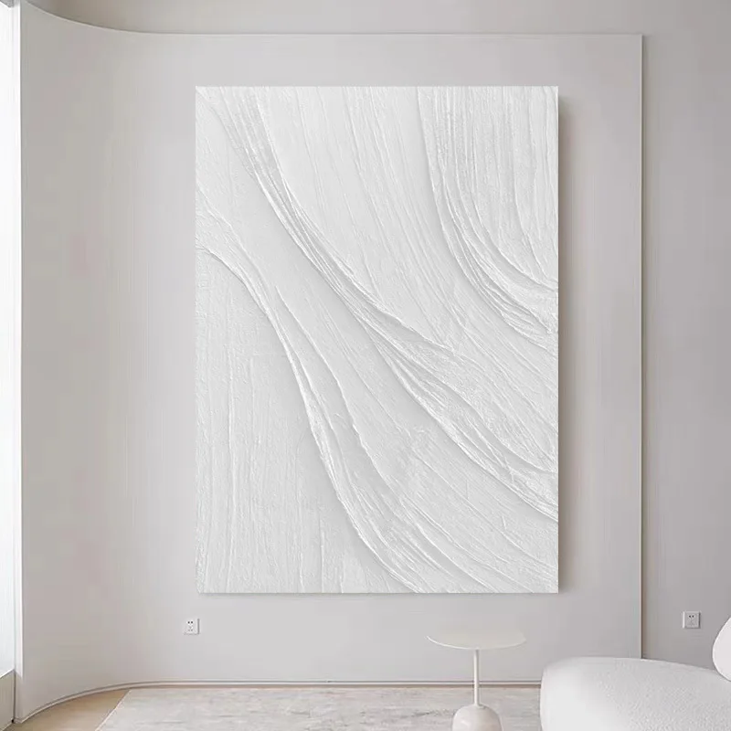 Home Decor Pure Hand Painted Artwork 3D Thick Texture Canvas Wall Art Handmade Origami White Abstract Oil Painting with Frame