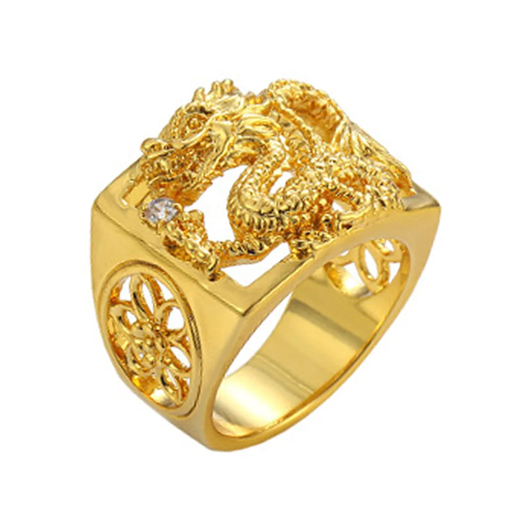 Dubai Gold Rings Chinese Dragon 24k Gold Plated Rings for Mens Jewelry
