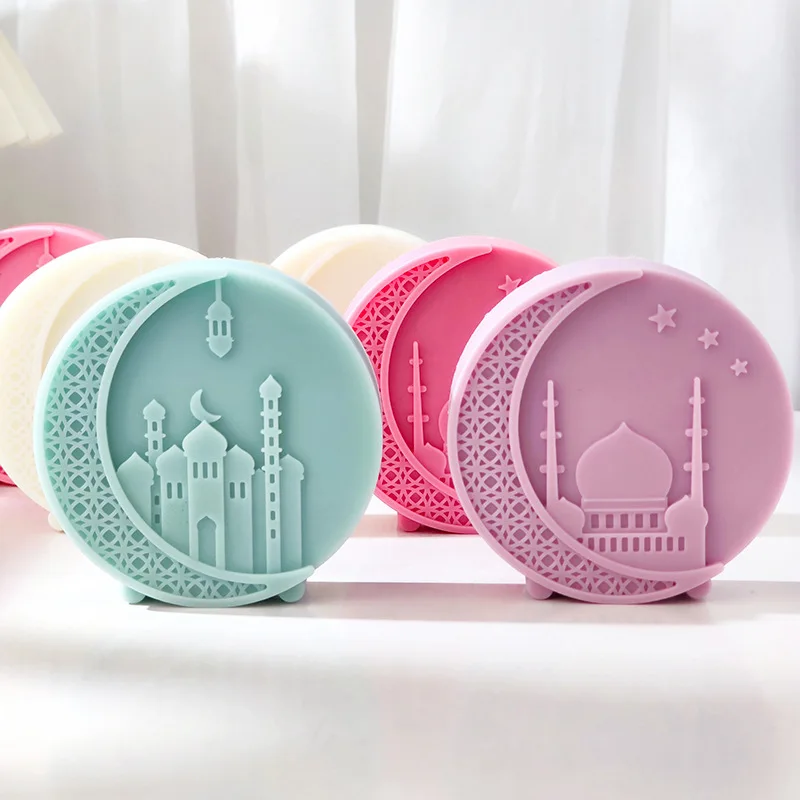C451 Mosque Round Moon Candle Silicone Mold Handmade Soap Mold Art Home Aromatherapy Decoration Cake Chocolate Decorating Mold
