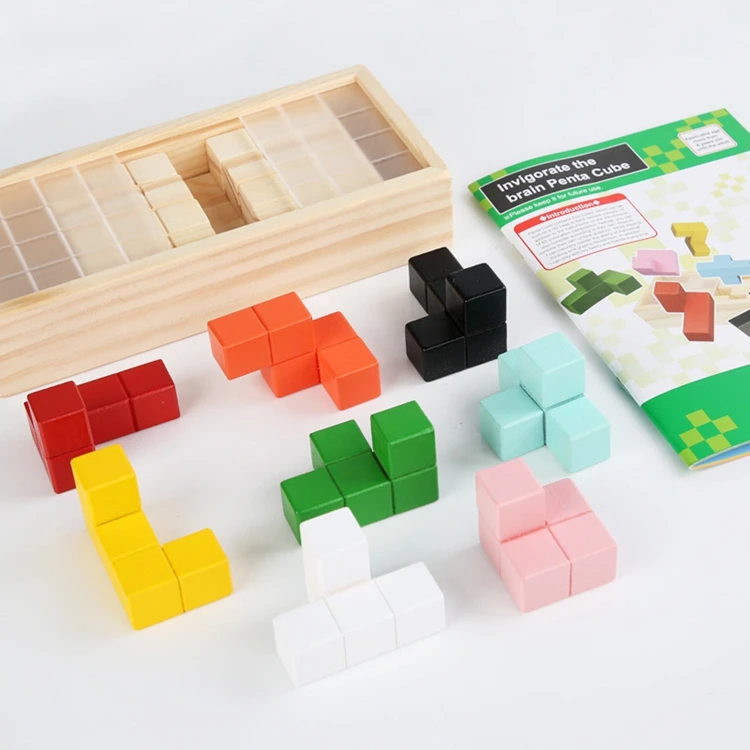 QINGTANG building blocks Spatial thinking training 3d cube block Wooden Russian Cube Puzzle