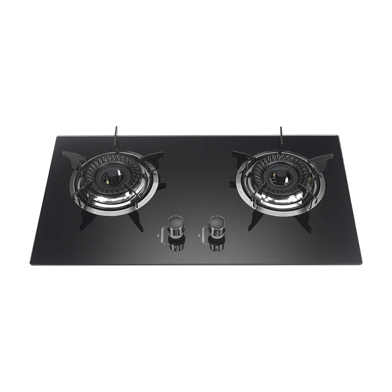 Black tempered glass with silk printing flame gas hob built in 2 burner gas stove