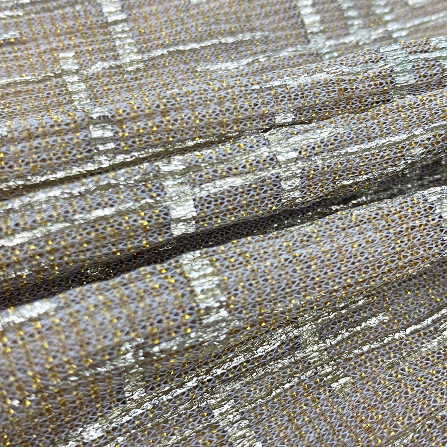 Wholesale high-density knitted lightweight perspective lurex foil  pleated fabric